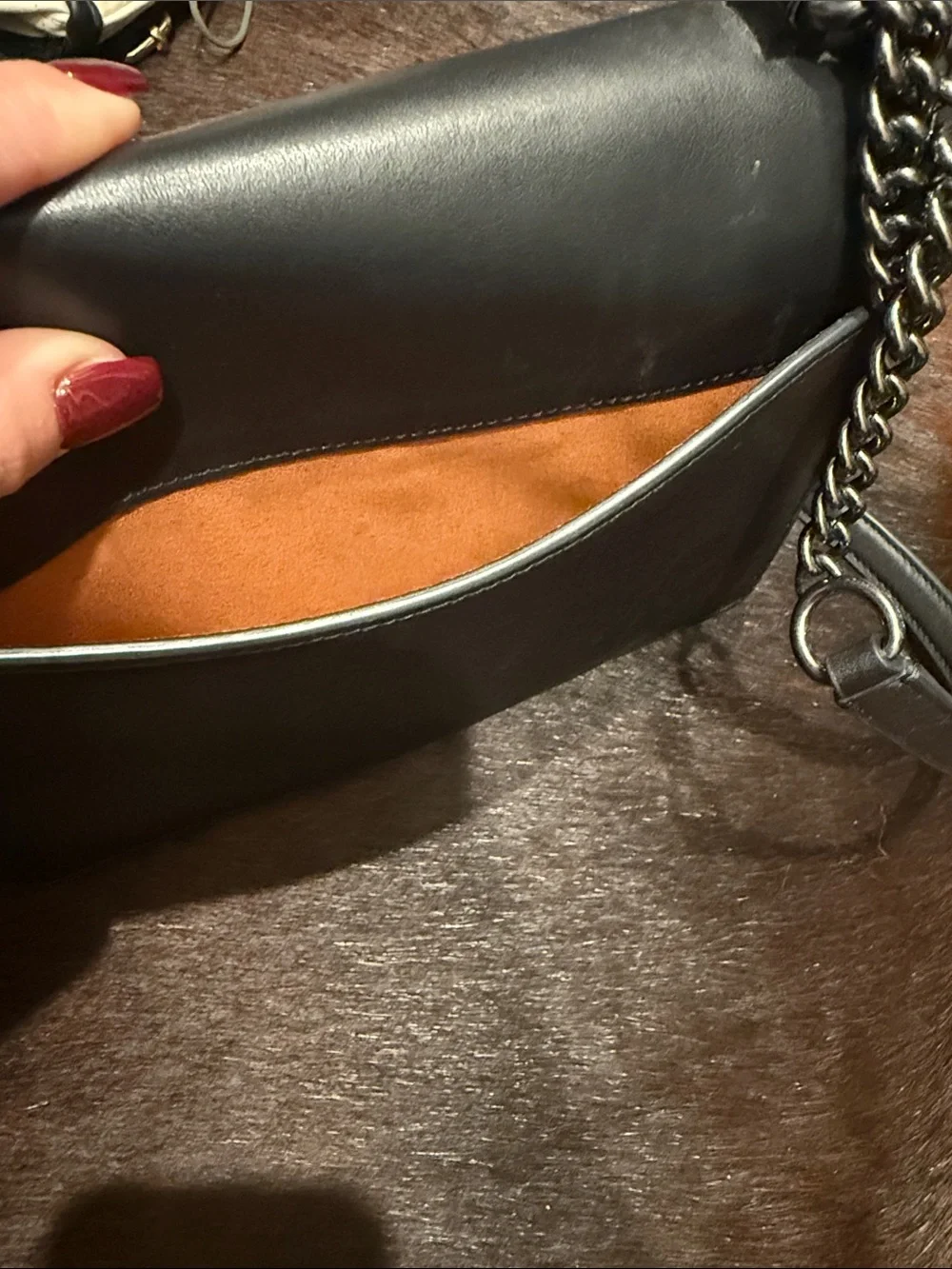 Coach Black Leather & Signature Canvas Chain Shoulder Bag